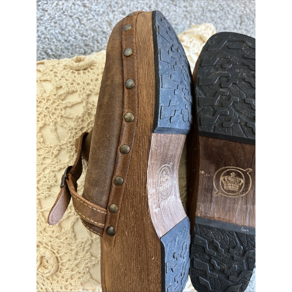 Born Origin Women 10 Brown Leather Mule Clog Studded Buckle Slip On Boho Western - Picture 16 of 16